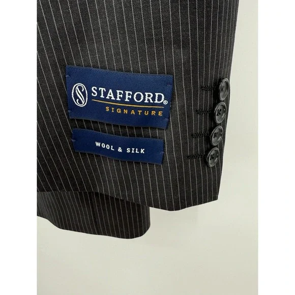 Stafford Suit 42L Gray‎ Charcoal Pinstripe Wool Silk Pants 36 Waist Pleated NEW